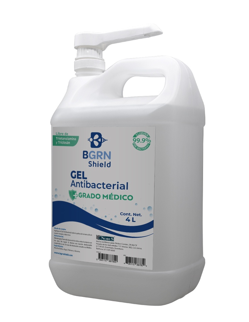 Gel antibacterial en alcohol grado médico BGrn Shield 4 Litros